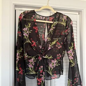 Forever 21 Black Floral Sheer Blouse